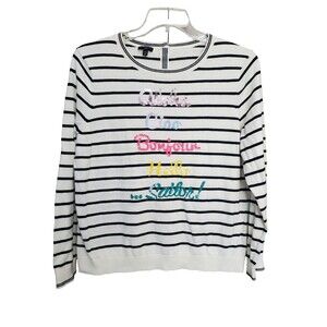 Talbots Petites Getaway Hello Sailor Striped Back-Button Crewneck Sweater XLP